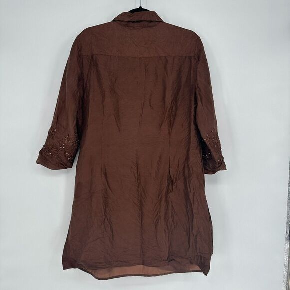 Vintage Edward Womens 100% Silk Button Up Tunic Shirt Size 12 Sequins Lagenlook - Picture 4 of 12